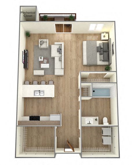 Floor plan for studio, 1 bath, 635 sqft